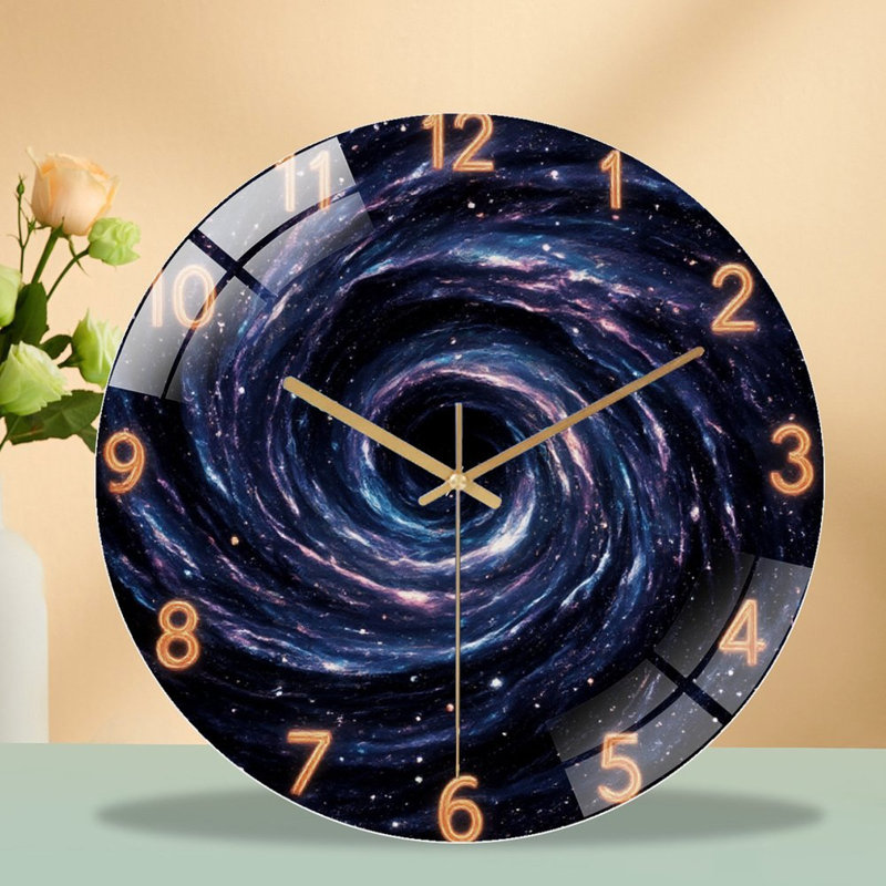 Galaxy Vortex Clock Face Art - 12'' Modern Glass Wall Clock