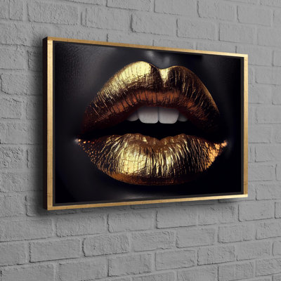 Personalized Modern Wall Art with Golden Lip Poster for Unique Wedding Gift or Special Gift for Her