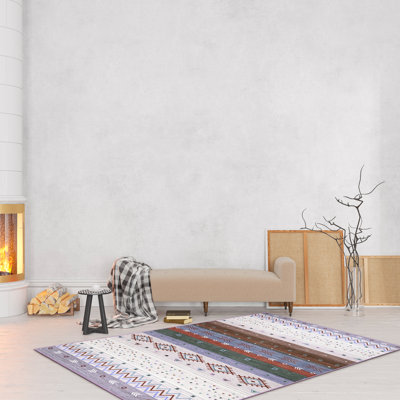 Tapis aztèque à motif marocain lavable à la machine Wymond avec envers antidérapant