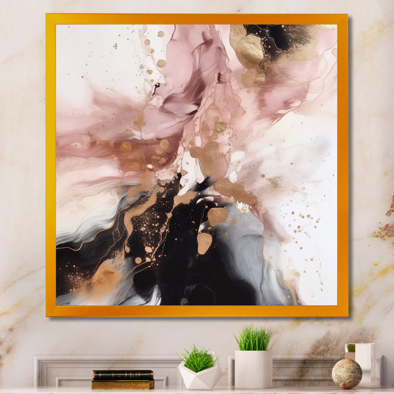 «Pink Gold Marble Texture I», reproduction d'art sur toile abstraite, Impression dorée sur toile encadrée