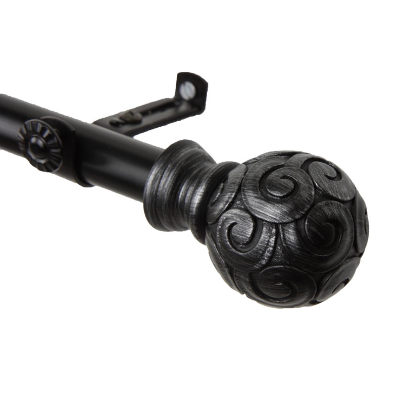 Ensemble de tringle à rideaux simple et quincaillerie pour fenêtre à 4 côtés Margunde, Noir, 28 po à 48 po (chaque côté)