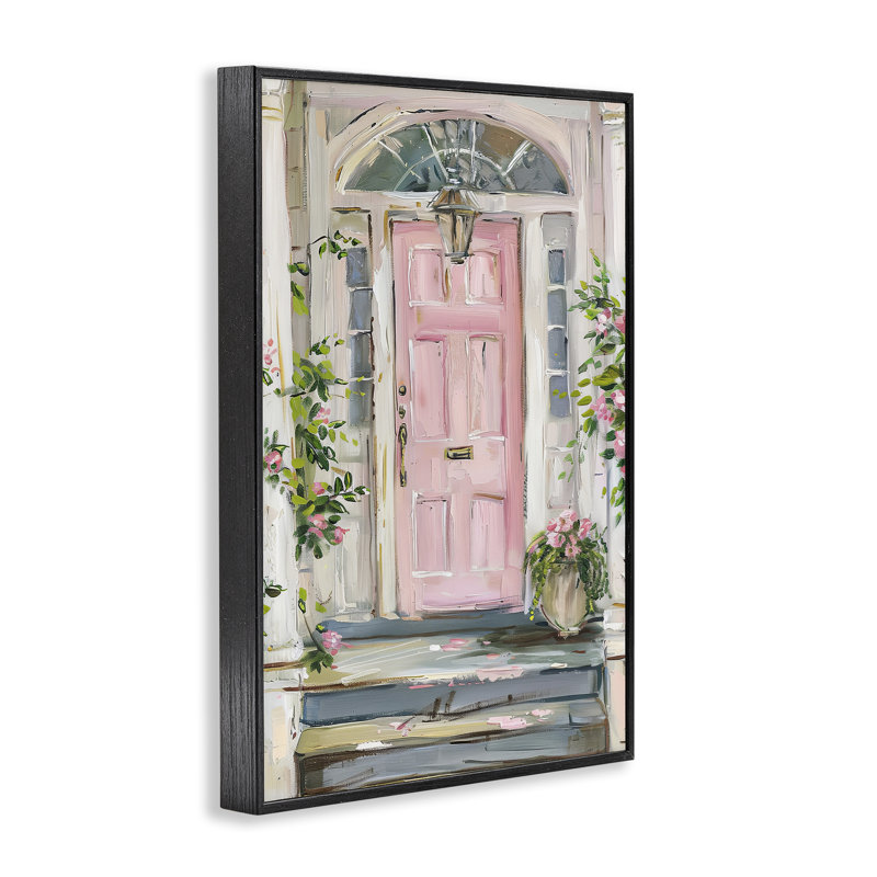 «Pink Door Welcome», estampe numérique encadrée par Petal Prints Design, Giclée encadrée noir minuit, H 18 po x l 12 po