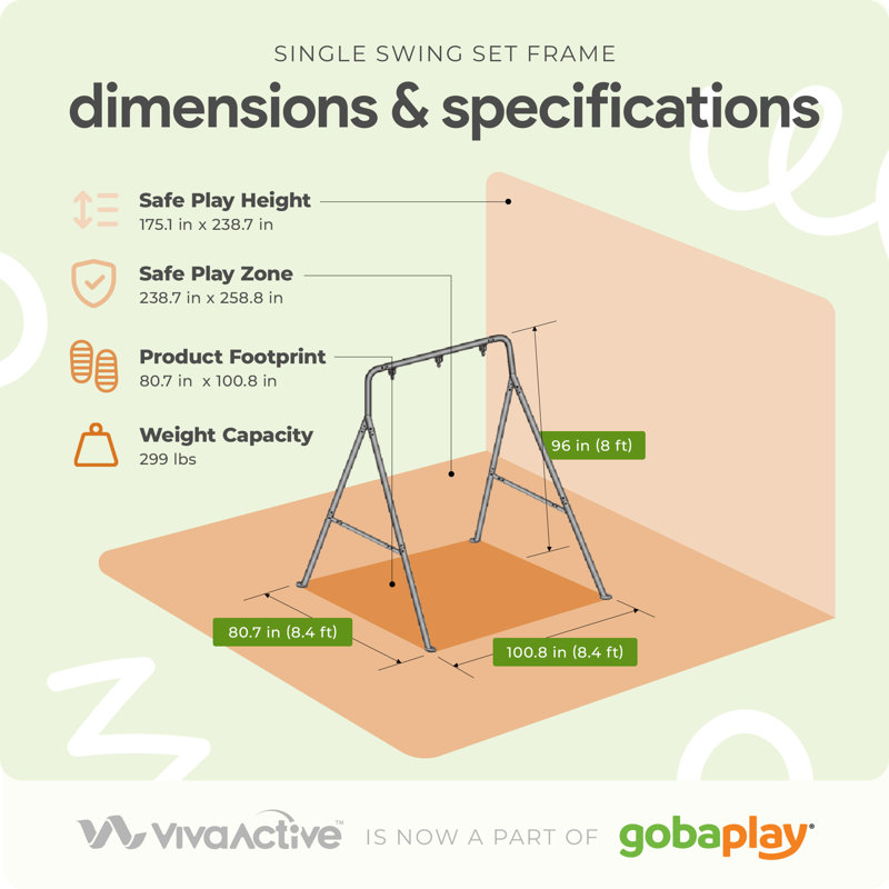 gobaplay Outdoor Single Swing Set with Support Bars for Tree Swing, Frame Only
