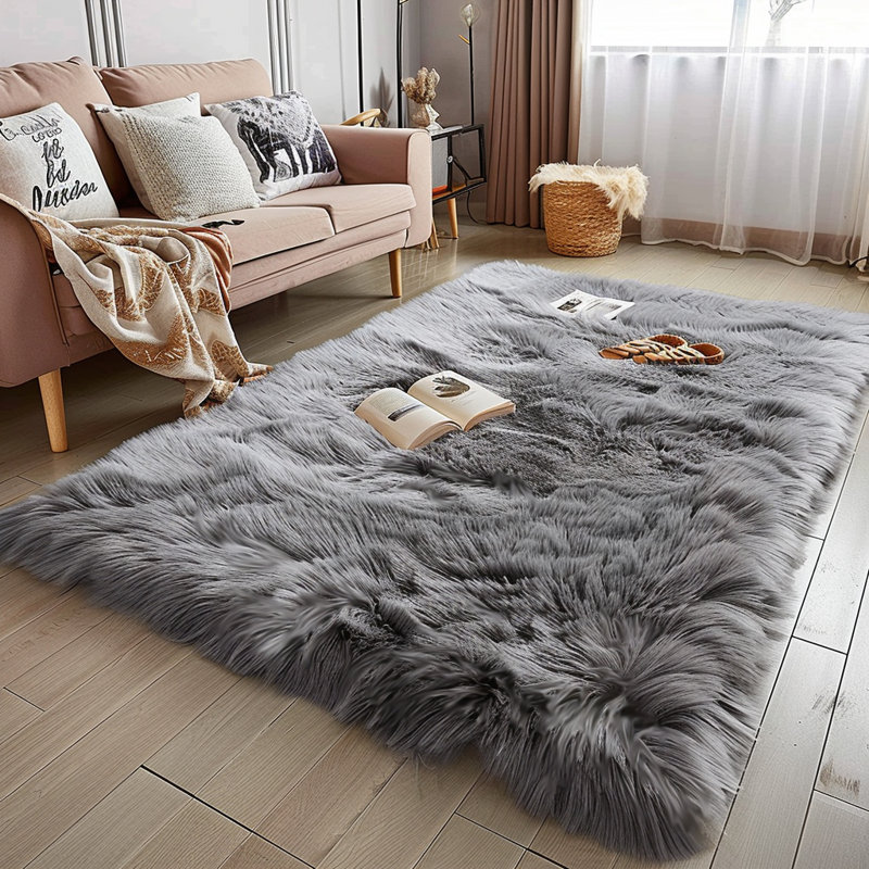 Gennine Faux Sheepskin Indoor Rug, Rectangle 9' x 12'