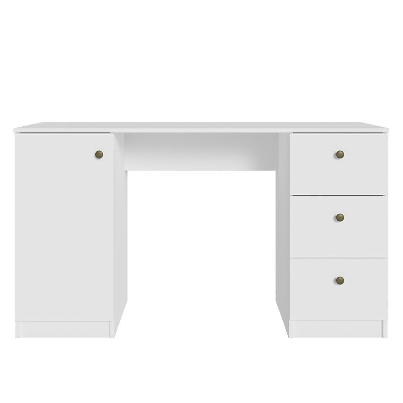 Sleek 53" White Executive Gaming Desk with Filing Cabinet