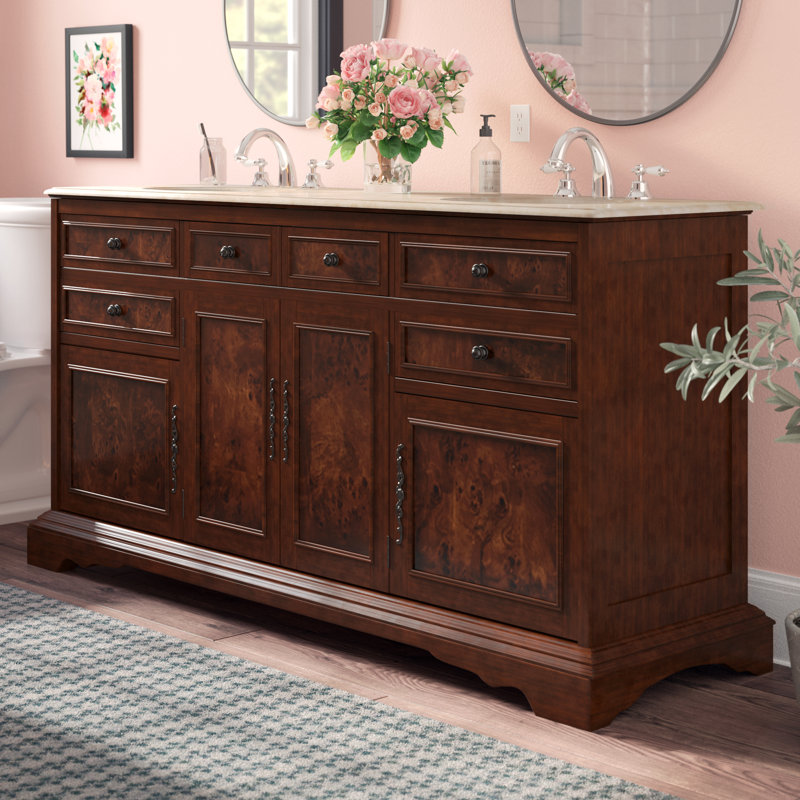 Ensemble de meuble-lavabo double 72 po Christine, Pierre de travertin