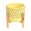 Pot de fleurs en céramique sur pied - pot de jardin intérieur / extérieur moderne avec base en bois surélevée, pot de fleurs décoratif pour la maison et le patio-2126174447-2126174440