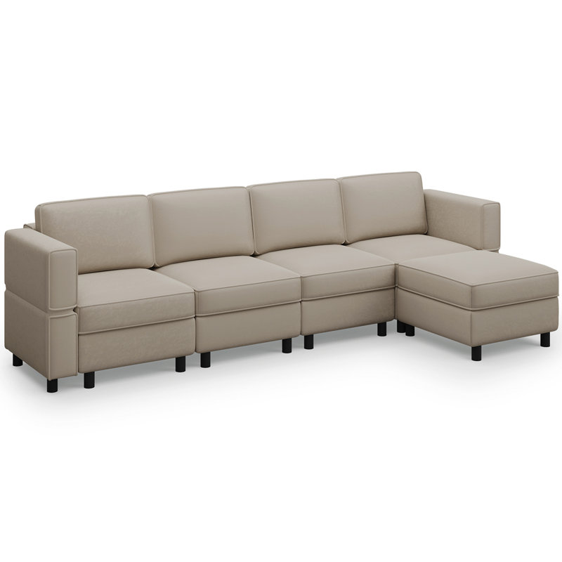 Upholstered Modular Sofa Sectional With Ottoman, Gray Velvet