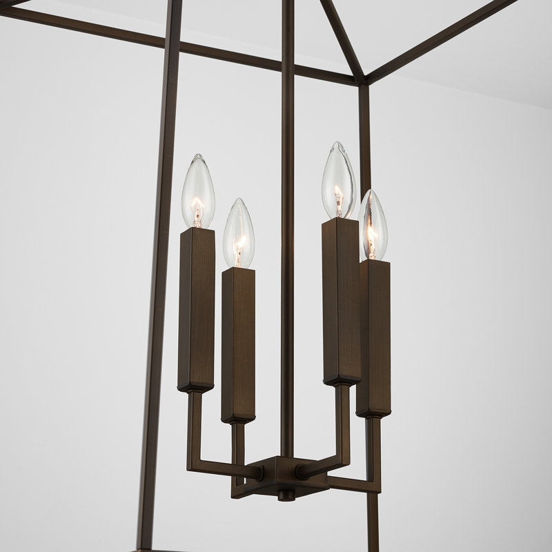 Lustre géométrique à 4 lumières Thea, Bronze huilé, H 34,25 po x l 22 po x P 22 po