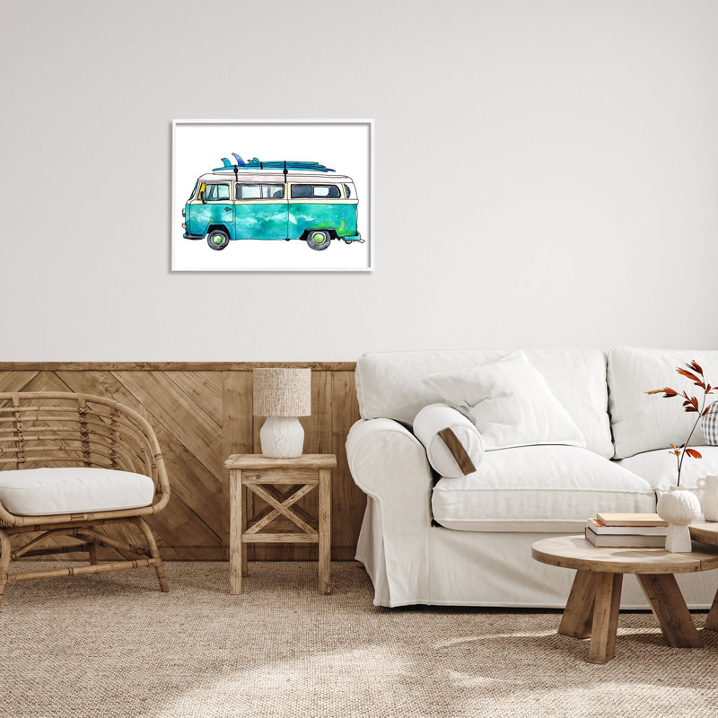 «Summer Holiday Surfboard Van» par Paul Mccreery - cadre flottant, impression sur bois, H 24 po x l 30 po x P 1,5 po