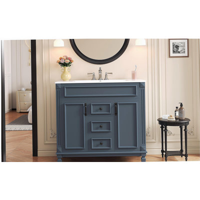 Meuble-lavabo 36 po avec lavabo supérieur, armoire de rangement moderne avec 2 portes à fermeture douce et 2 tiroirs