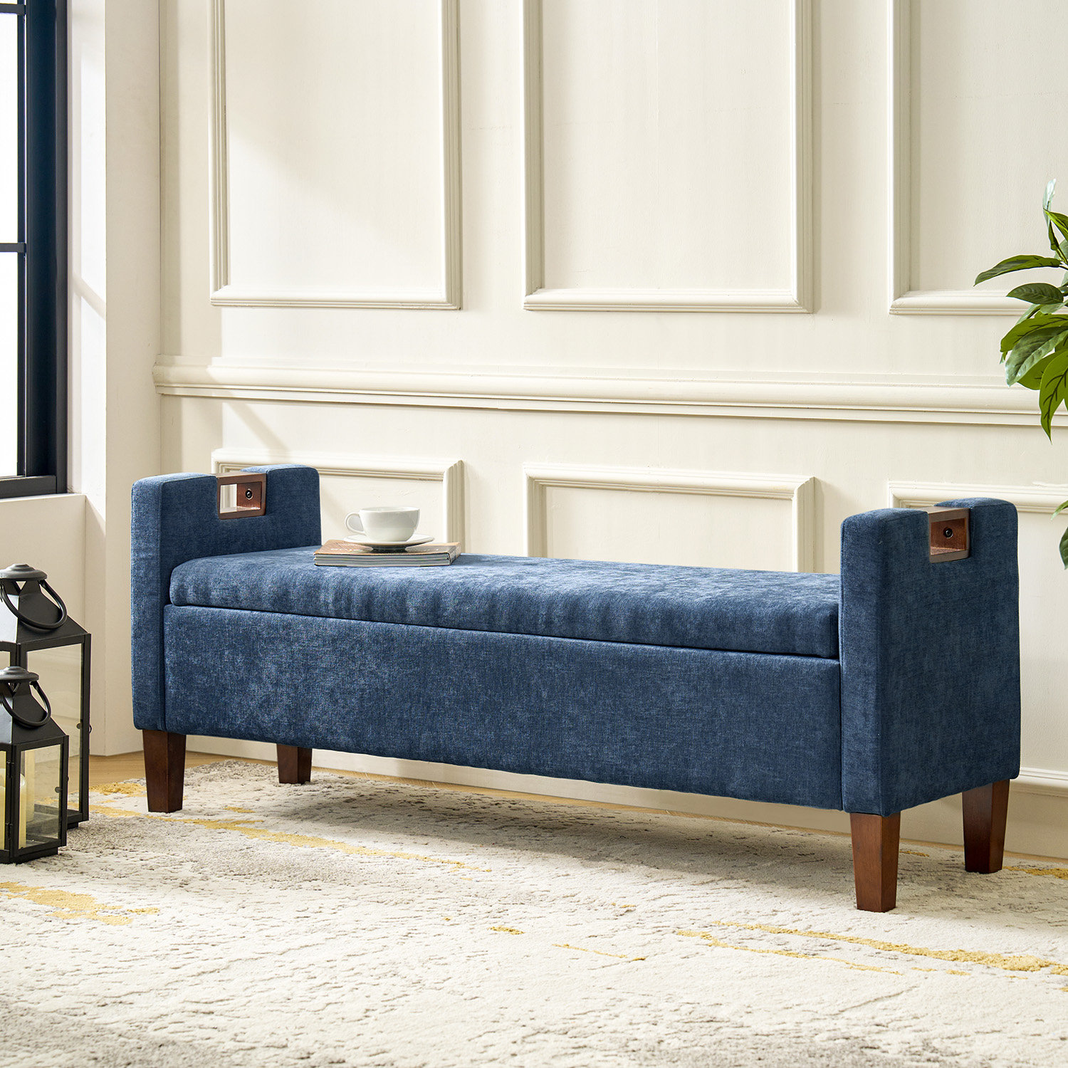 Latitude Run® Dezaria Modern 61"Wide Storage Bench with Solid Wood Legs and Hollow Handles for King Size Bed