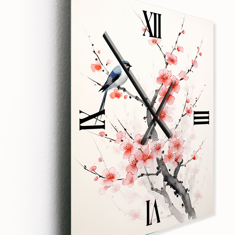 Asian Art Sumi Bird Serenity IX - Très grandes horloges murales asiatiques, H 32 po x l 24 po x P 1 po