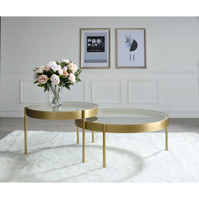 Wigfall Glam 3-Leg Round Nesting Table Set with Clear Glass Top in Gold
