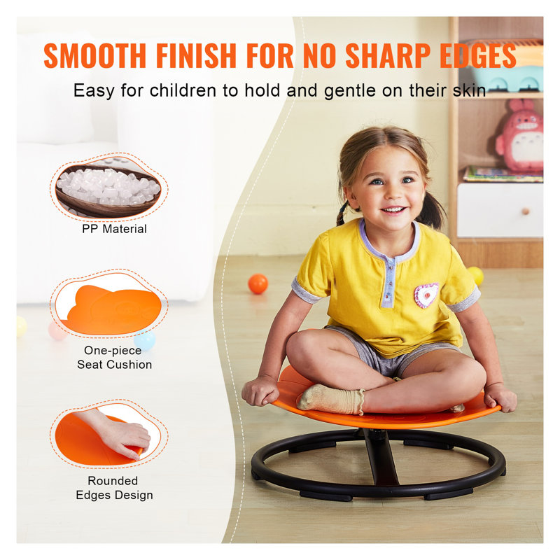 Chaise pivotante pour enfant en éléphant, base en métal et en plastique orange, capacité de 220 lb, rotation à 360 degrés de VEVOR
