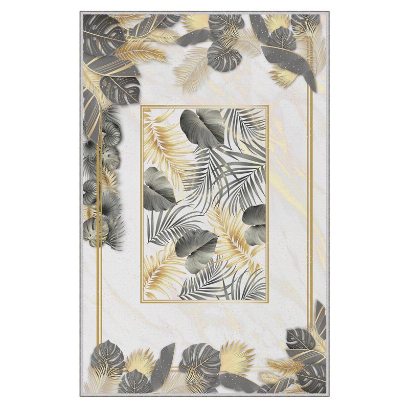 Tapis tissé de qualité supérieure (1,6 x 2,6 pieds), 100% polyester, d'une hauteur de poils de 0,3 po | Pois antibactérien antidérapant en PVC | Lavable à la machine, impression numérique 3D | Idéal pour le salon, la chambre à coucher et le vestibule