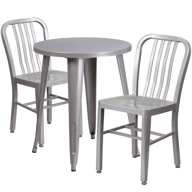 Alston Metal Indoor/Outdoor 3 Piece Dining Set, Silver