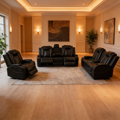 Ensemble de salon inclinable en similicuir 3 pièces avec chargement et rangement sans fil