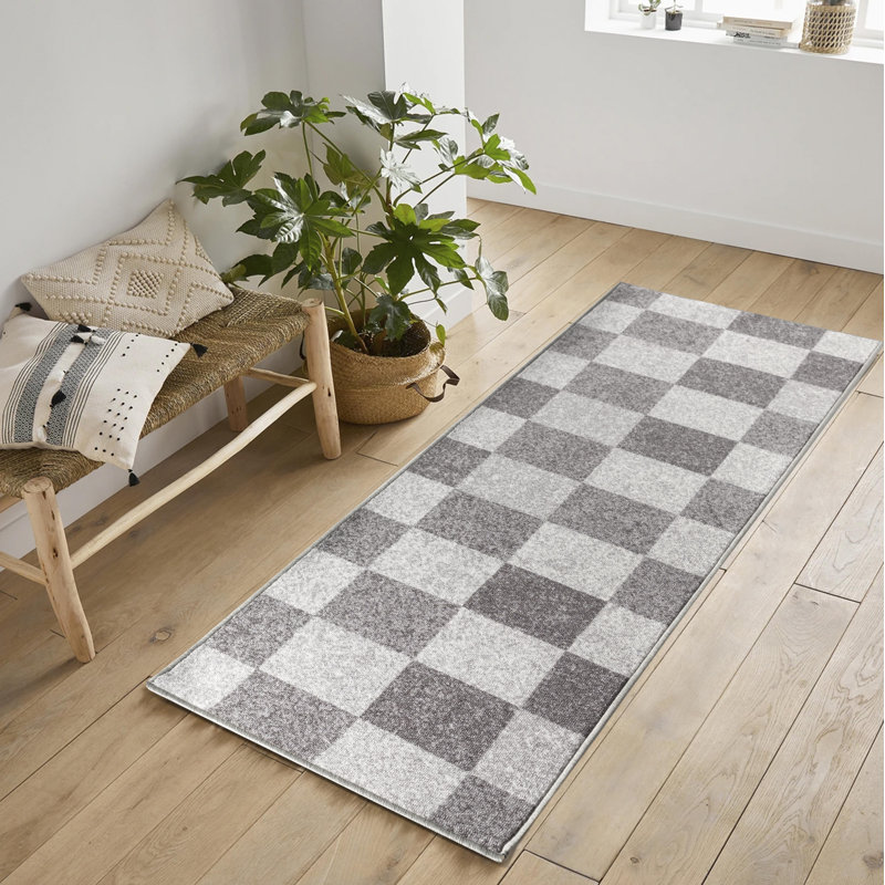 Mistie Non-Slip Geometric Indoor Doormat, Rectangle 67 x 220cm, Light Grey/Dark Grey