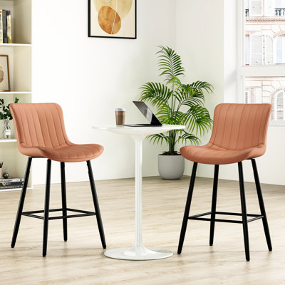 Tabouret de comptoir moderne en similicuir de 2 pi, structure en métal profilé, bon pour les bars, cuisine et salle à manger de forme rectangulaire, esthétique Mid-Century, doux et chaleureux