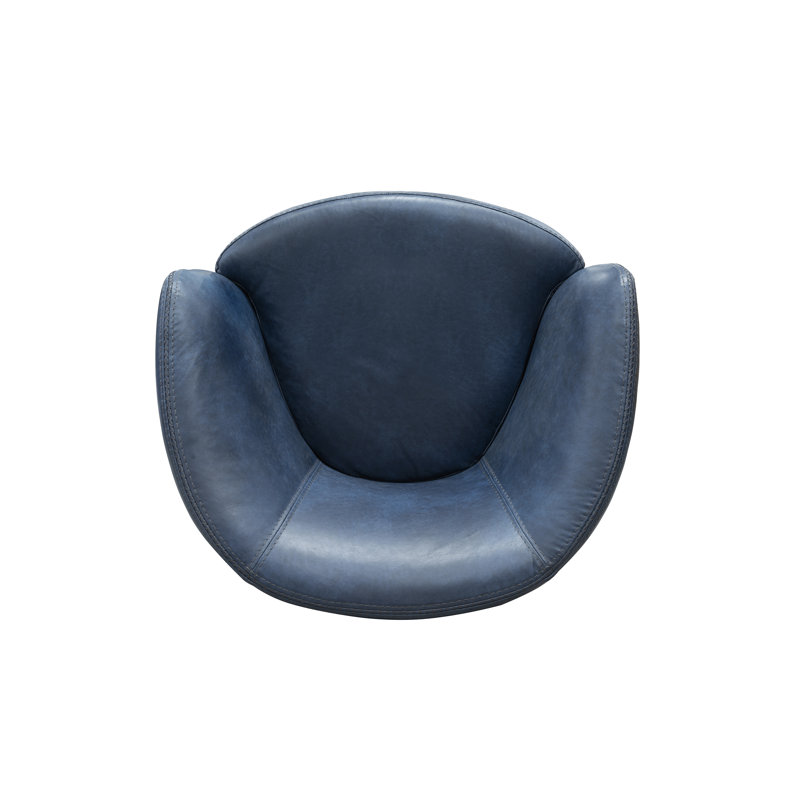 Azurdee Top Grain Genuine Italian Leather Swivel Barrel Chair (Set of 2), Vintage Navy