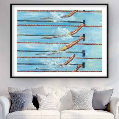 «Olympic Swimmers - Contemporary Loisirs», reproduction encadrée