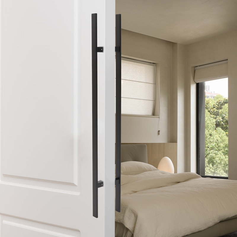 Poignée de porte à double face à tirer, poignée de porte en forme de H (1,57 (l)), Noir mat, 47.24"