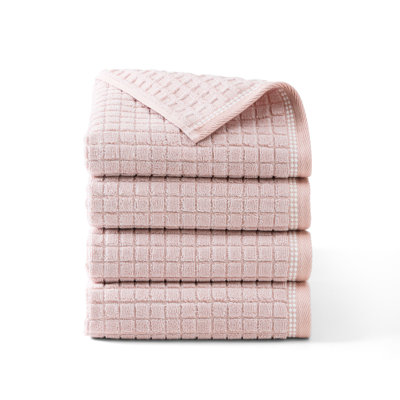TOWN & COUNTRY EVERYDAY 4-Piece Textured Windowpane Hand Towel Set, 20x30-Inch, 100% Cotton