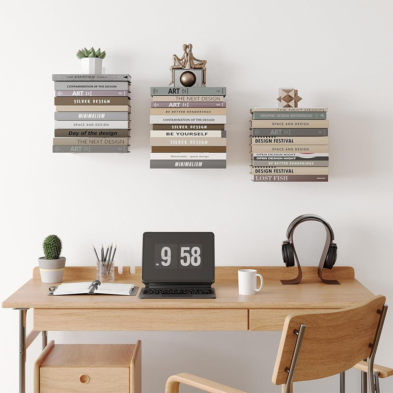 Invisible Floating Book Shelves For Wall, 4 Tier Heavy Duty Meta...