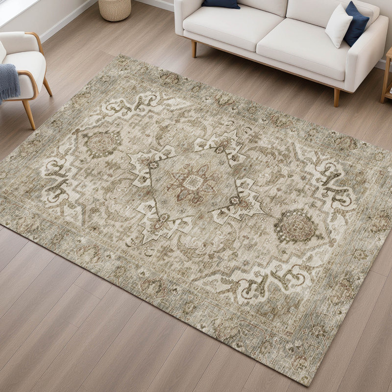 Premium Machine Washable Mayfield AMF2164 global Rug, Beige, Rectangle 10' x 14'