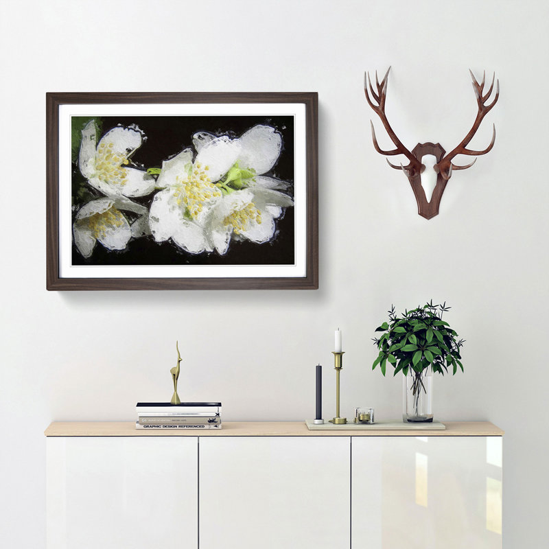 White Jasmine Flowers - Framed Print, Walnut Framed, 27cm H x 36cm W x 2cm D