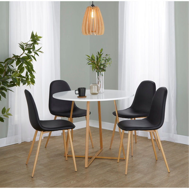 Table de salle à manger en bois naturel transfert et bois aggloméré blanc, Blanc / doré