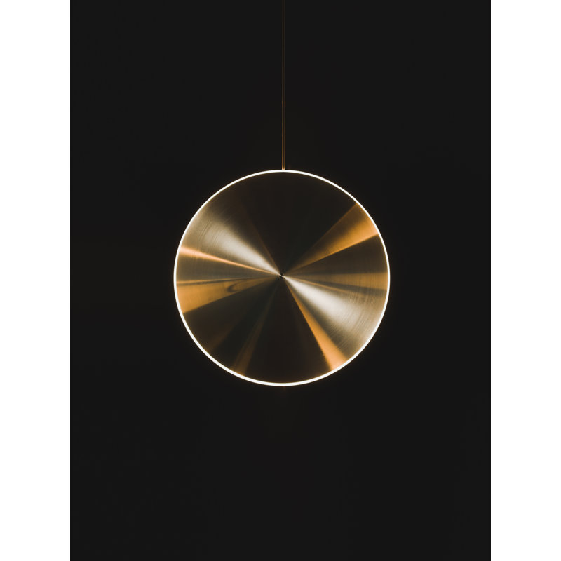 Chrona Modern Round Spun Brass Pendant Light, Vertical, Solid Brass, 10" H x 10" W x 2" D