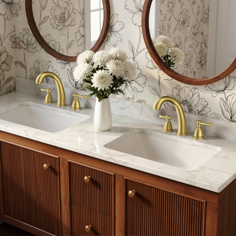 Robinet de lavabo de salle de bain 8 pouces, robinet de salle de bain 3 trous avec bonde escamotable et tuyau d'arrosage