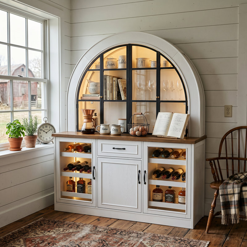 63" W Pantry Cabinet With Arched Huttch