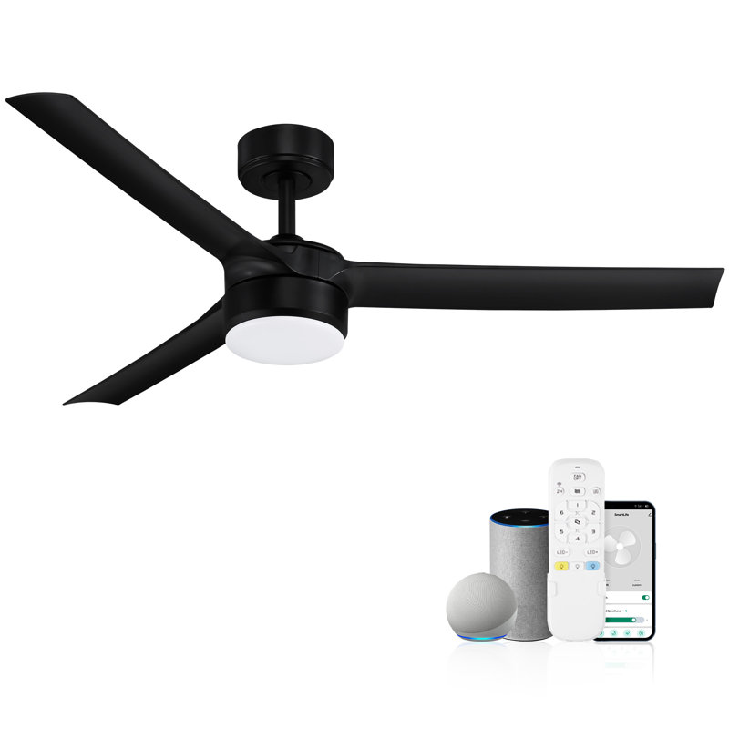 3-Blade Smart Indoor/Outdoor Ceiling Fan with LED Light, Remote and WiFi/Alexa Control, Quiet DC Motor, Dimmable, Reversible Blades