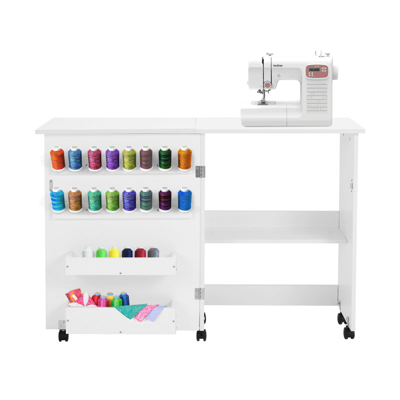 46" X 15.5" Folding Sewing Table, Portable Craft Station With Storage Shelf