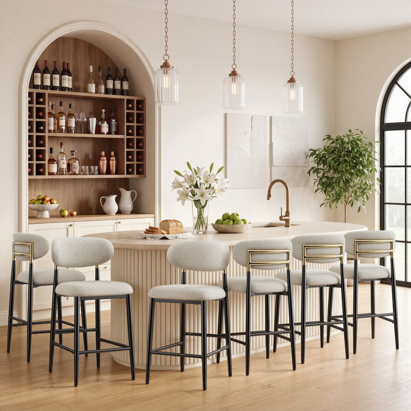 Yes Upholstered Bar Stool with Iron Frame, Beige