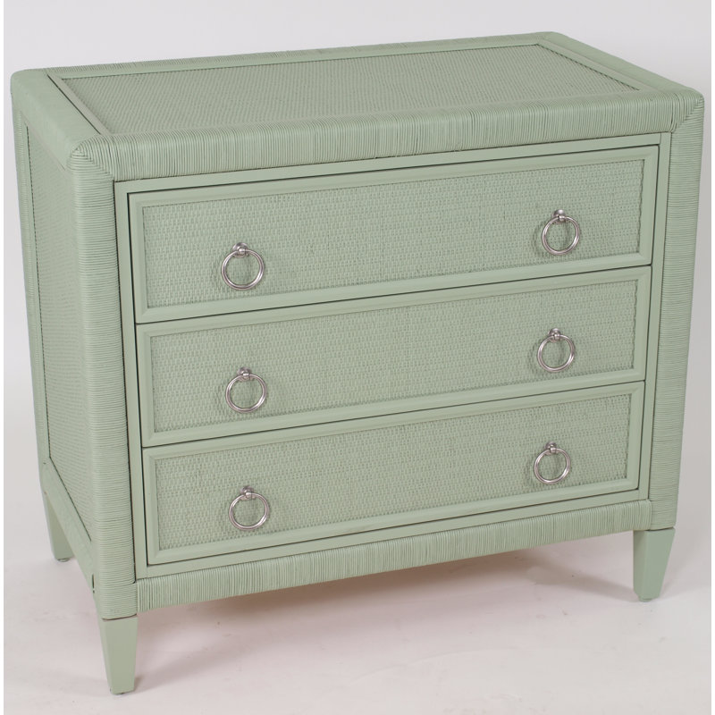 Warwick 3-Drawer Wicker Chest, Celery, Satin Nickel