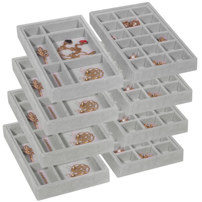 8 Pack Stackable Velvet Jewellery Trays Organizer, Jewellery Storage Box Display Trays Showcase Holder Closet Dresser Drawer Organizer