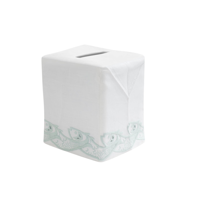 Scrollfish Tissue Box Cover, Aqua