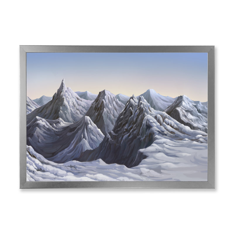 «White Winter Snow Mountain», peinture sur toile, H 30 po x l 40 po x P 1,5 po, Cadre de coin argenté fermé