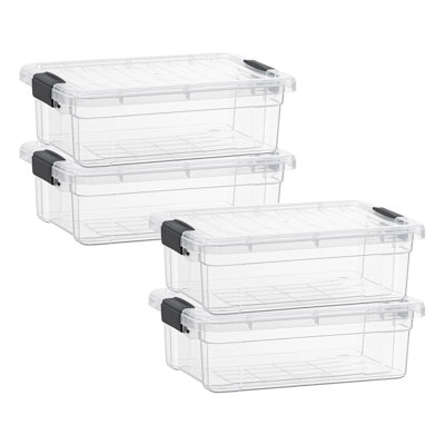  Boîte de rangement transparente avec couvercle, bacs de rangement en plastique de 4,5 pintes pour l'organisation, caisses empilables, sans BPA, non toxiques, sans odeur, organisateurs pour la maison, le bureau, l'école et le dortoir, paquet de 4