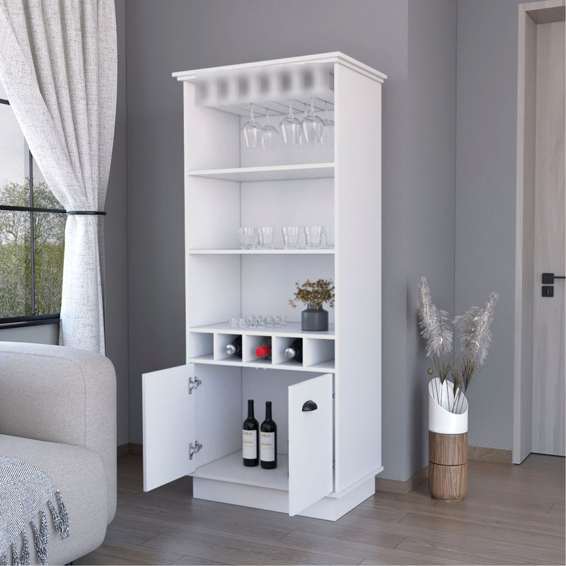 Meuble-bar élégant pour 3 tablettes, 5 bouteilles, espace de rangement organisé, Blanc