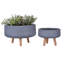 Concrete Effect Bowl Planter on Hardwood Legs, Round Indoor Plant Pot Stand for Indoor Plants, Shallow Planter with Striped Pattern-1727092449-1727092478