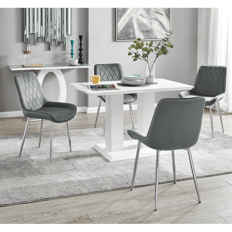 Ensemble de table de salle à manger Eubanks, Gris / argent, H 29,53 po x L 47,24 po x l 27,56 po, 5 pièces: table, 4 chaises
