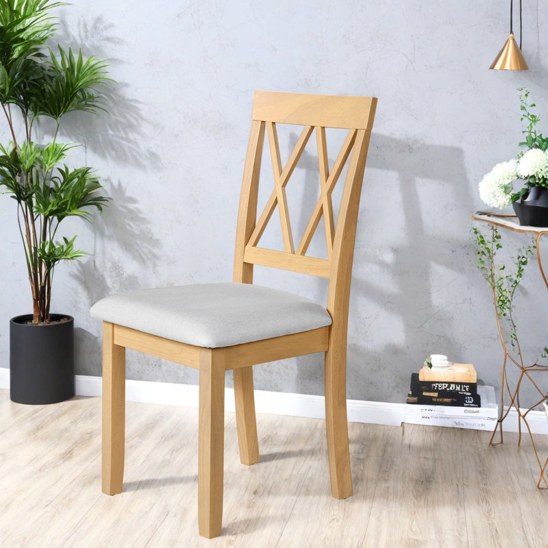 Chaises de salle à manger rembourrées confortables, ensemble de cuisine moderne en bois d'hévéa de style ferme, Bois naturel