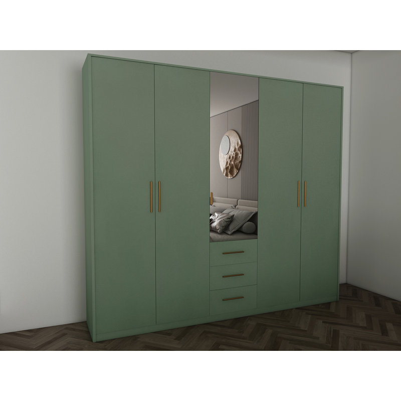 Pamel 5 Door Manufactured Wood Wardrobe, Green