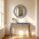 Console Table and Round Crystal-Framed Wall Mirror Set