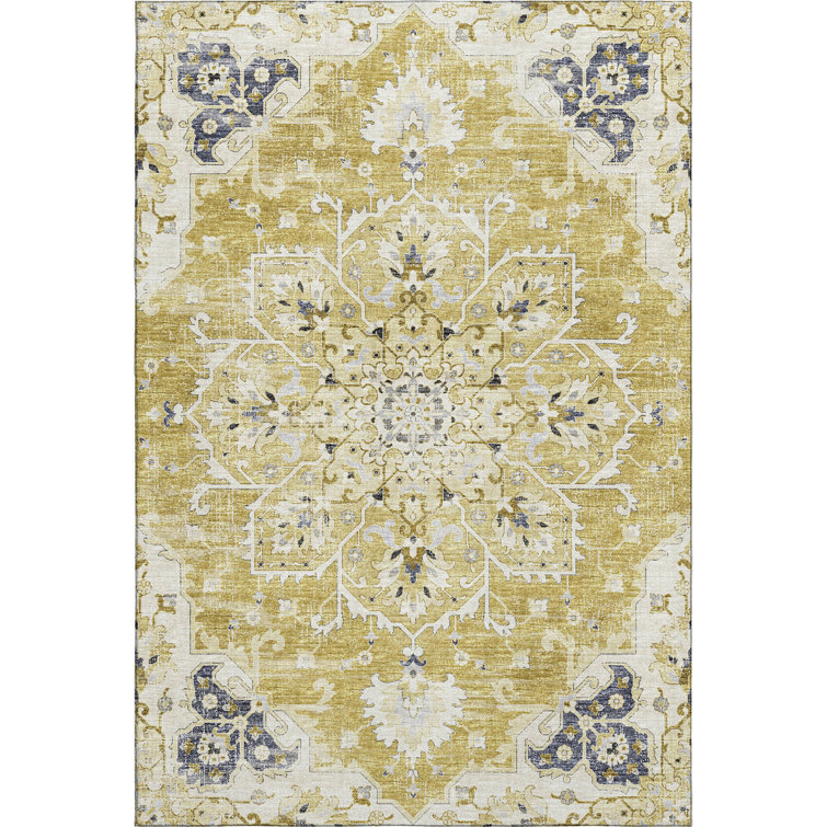 Premium Machine Washable Barayon AMF93 Yellow Rug
